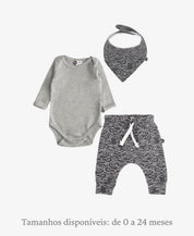 Conjunto Bebê Menino Calça + Body Longo + Babador | Mescla e Dreamy