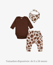 Conjunto Bebê Menino Calça + Body Longo + Babador | Oak e Fall