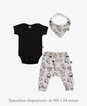Conjunto Bebê Calça + Body Curto + Babador | Crystal e Preto