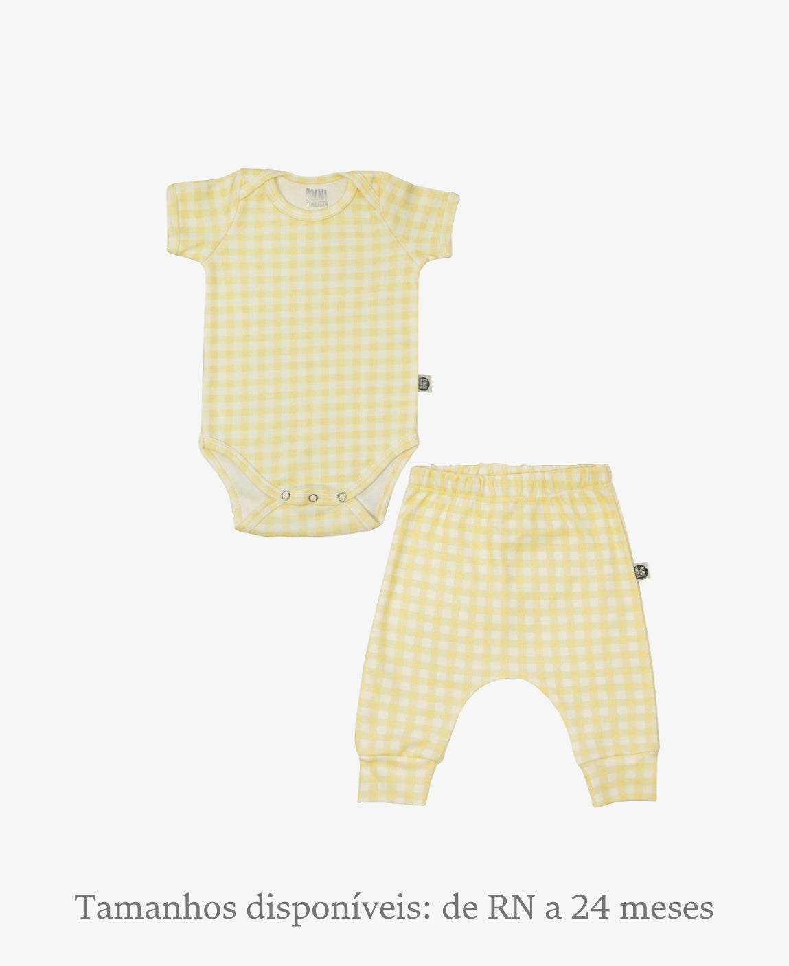 Conjunto Body Manga Curta e Calça Bebê Unissex | Vichy Amarelo