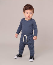 Conjunto Body Manga Longa e Calça Bebê | Liso Azul Oxford