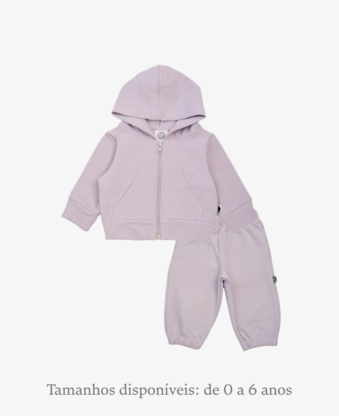 Conjunto Moletinho Leve Unissex Infantil Liso Lilac - Casaco com capuz + Calça em algodão com elastano, lilás claro pastel delicado, oversized para meia estação - MiniMalista Baby