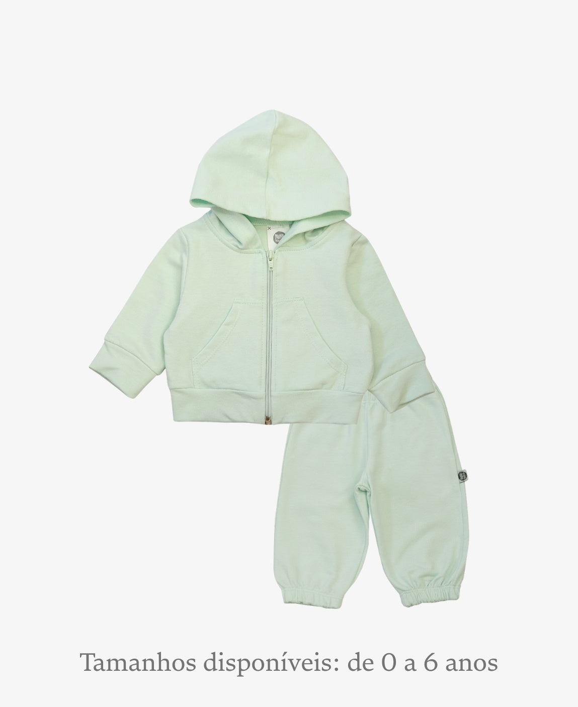 Conjunto Moletinho Leve Unissex Infantil Liso Mint - Casaco com capuz + Calça em algodão com elastano, verde menta claro pastel, oversized para meia estação - MiniMalista Baby