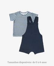 Conjunto Infantil Camiseta + Salopette Verão | Ocean e Listrinhas Navy