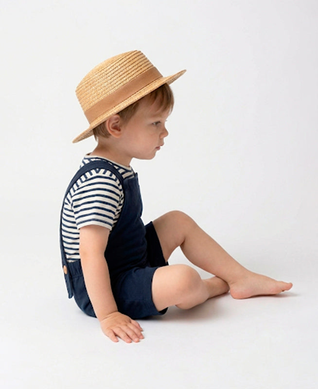 Conjunto Infantil Camiseta + Salopette Verão | Ocean e Listrinhas Navy
