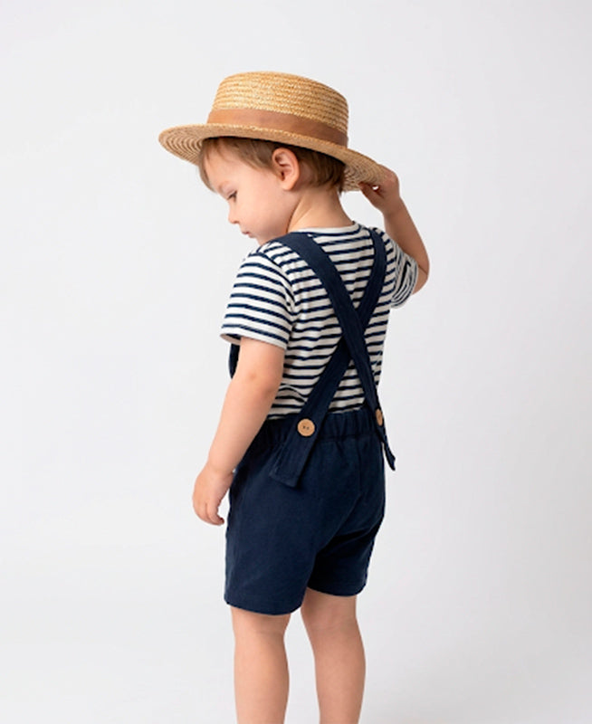 Conjunto Infantil Camiseta + Salopette Verão | Ocean e Listrinhas Navy
