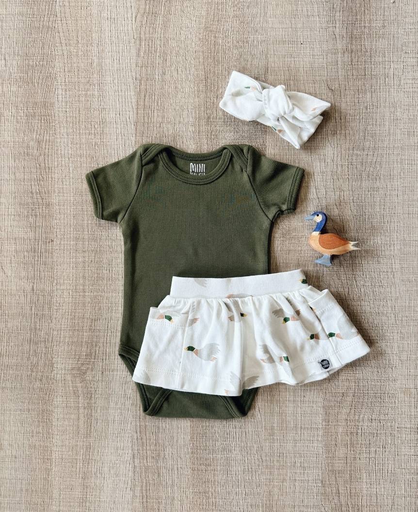 Conjunto Verão Bebê Menina Body e Saia | Jungle Green e Mallard Duck