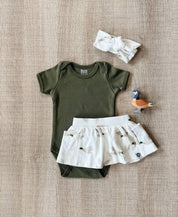 Conjunto Verão Bebê Menina Body e Saia | Jungle Green e Mallard Duck