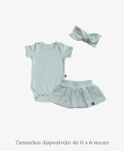 Conjunto Verão Bebê Menina Body e Saia | Liso Mint
