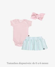 Conjunto Verão Bebê Menina Body e Saia | Rose Quartzo e Listras Fresh