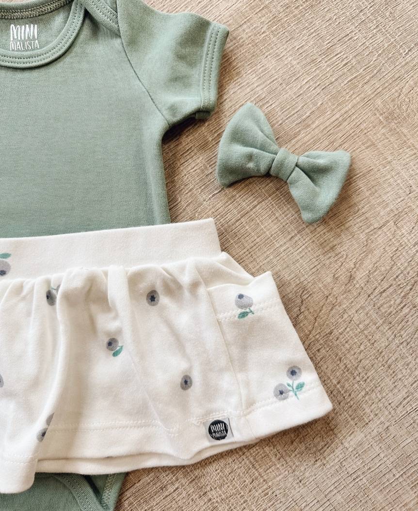 Conjunto Verão Bebê Menina Body e Saia | Sage e Blueberry