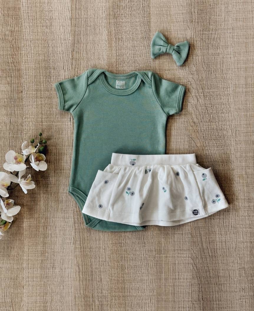 Conjunto Verão Bebê Menina Body e Saia | Sage e Blueberry