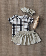 Conjunto Verão Bebê Menina Body e Saia | Xadrez Plaid e Stone