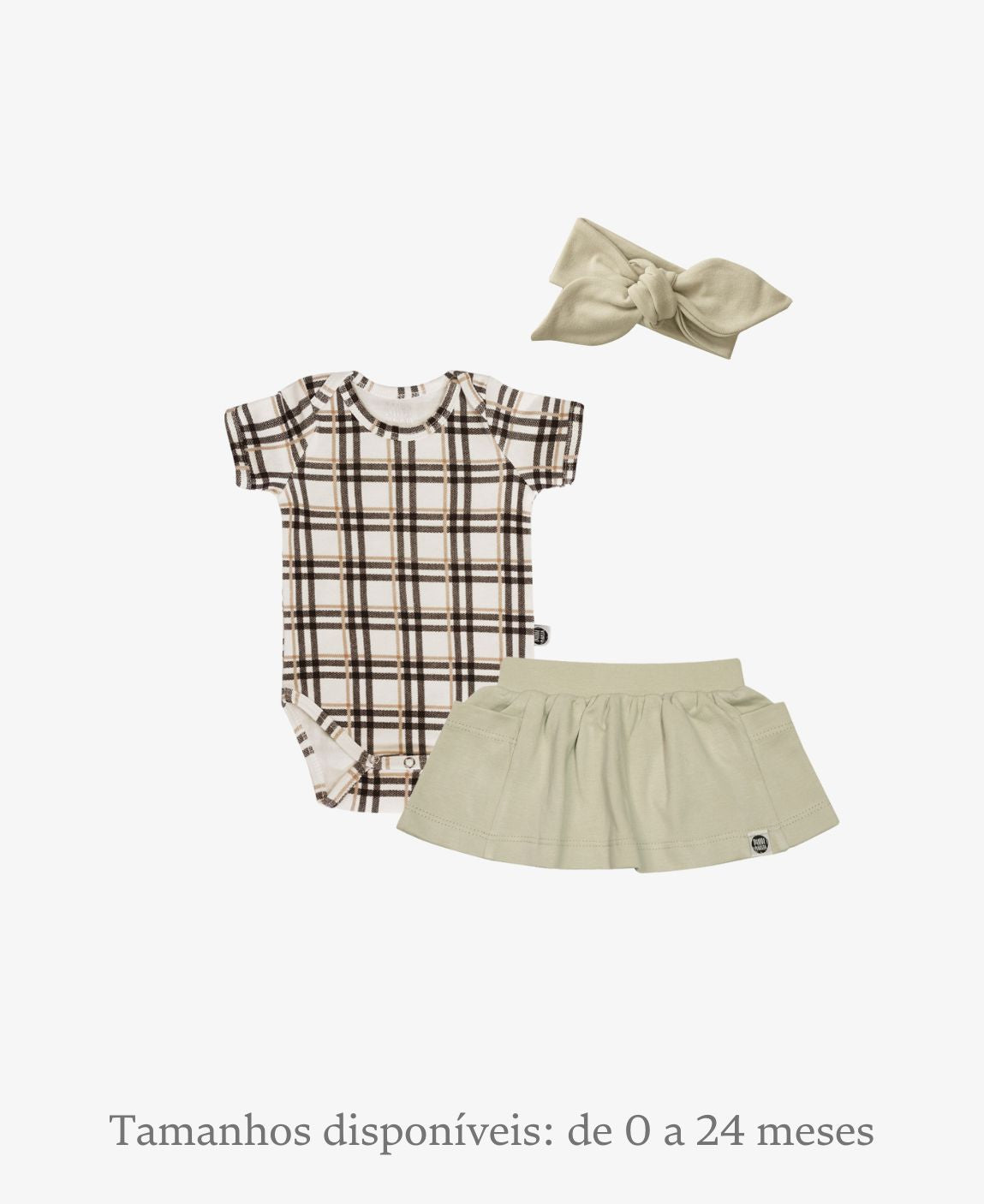 Conjunto Verão Bebê Menina Body e Saia | Xadrez Plaid e Stone