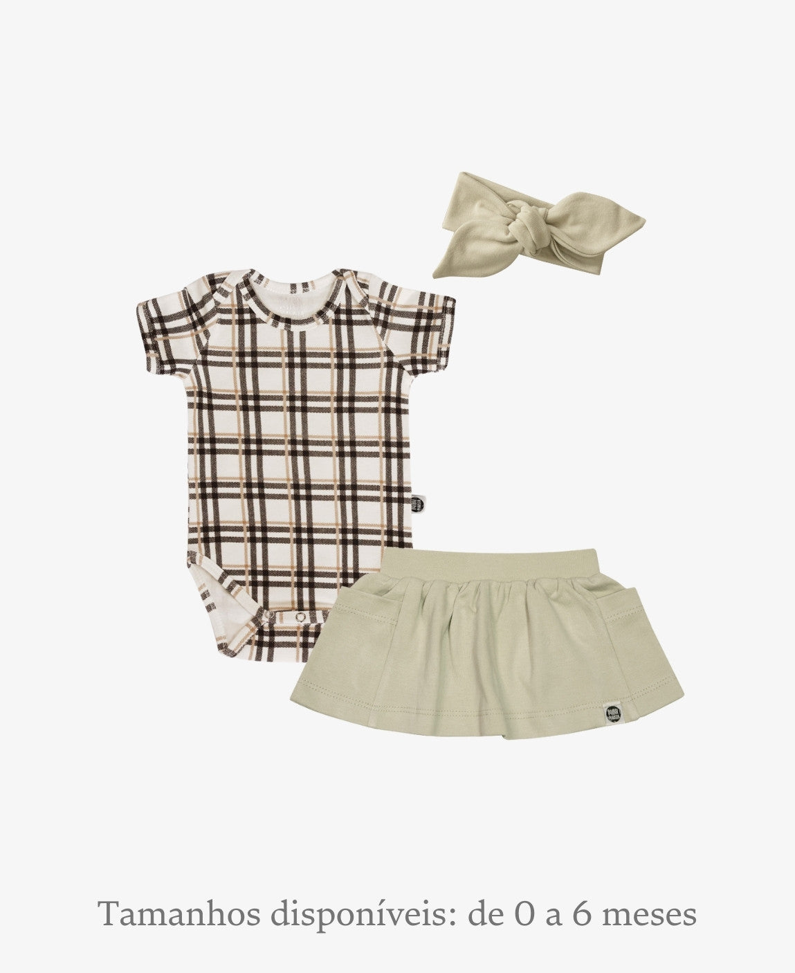Conjunto Verão Bebê Menina Body e Saia | Xadrez Plaid e Stone