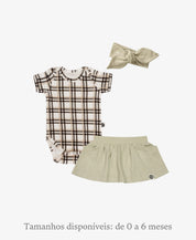 Conjunto Verão Bebê Menina Body e Saia | Xadrez Plaid e Stone