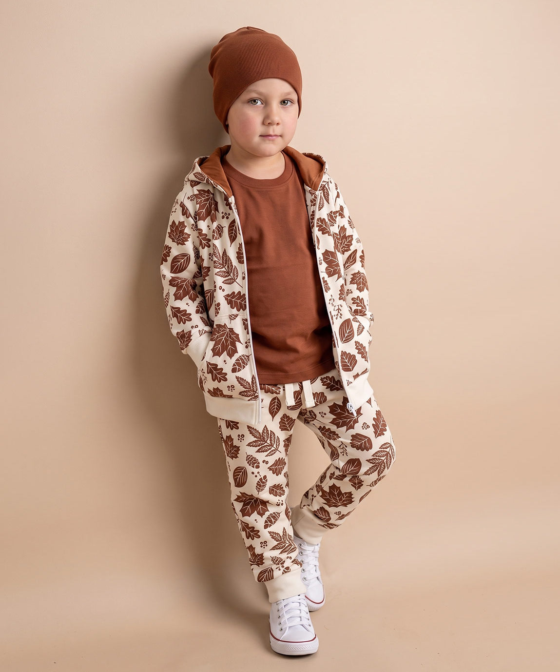Bebê menino veste Casaco Moletom Capuz Fall folhagem outono com legging coordenada, algodão antialérgico MiniMalista
