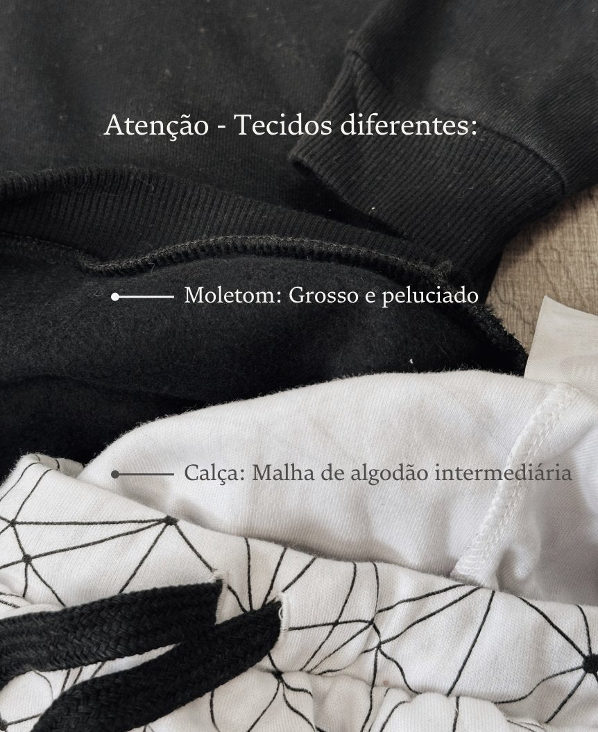 Conjunto Moletom e Calça Malha | Preto e Satellite Branco