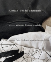 Conjunto Moletom e Calça Malha | Preto e Satellite Branco