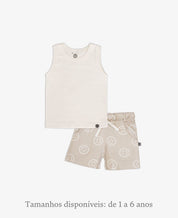 Conjunto Regata e Bermuda Infantil Menino | Branco Off e Smiley