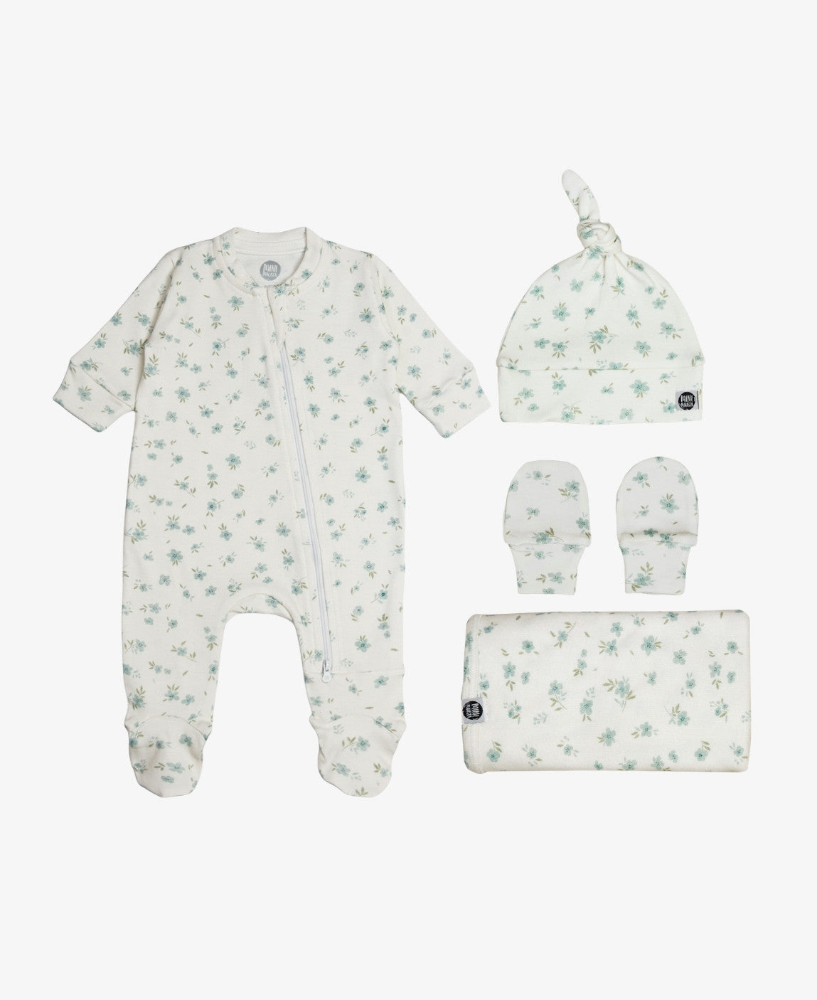 Kit Presente Saída de Maternidade Bebê 4 peças | Floral Azul - Com Caixa Presente