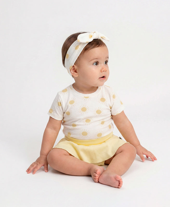 Conjunto Bebê Menina Verão Camiseta + Saia + Faixinha | Manteiga e Solar