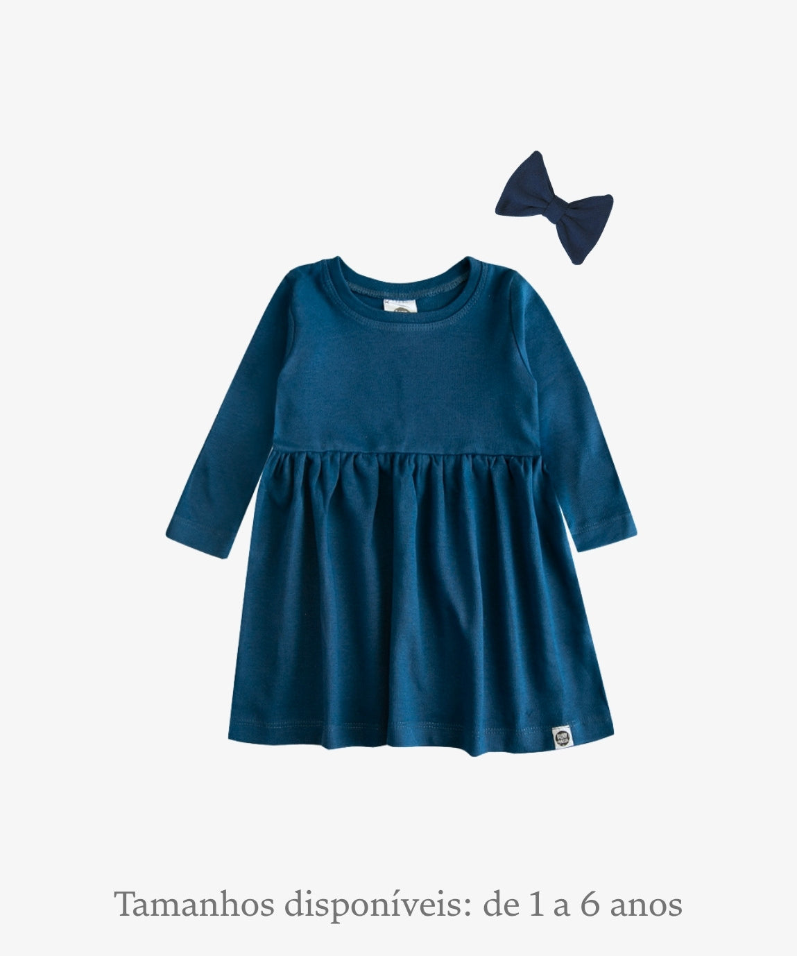 Conjunto Vestido Manga Longa Infantil Menina cor Liso Azul Sky com Laço jacaré coordenado — MiniMalista Baby em Algodão Egípcio Safra Premium com proteção UV50+, moda infantil inverno