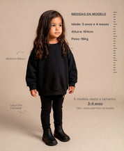 Conjunto Moletom e Calça Canelada Infantil Algodão | Liso Preto