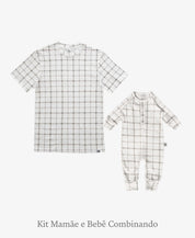 Kit Tal Mãe Tal Filho Camiseta Adulto + Macacão Bebê | Xadrez Verão