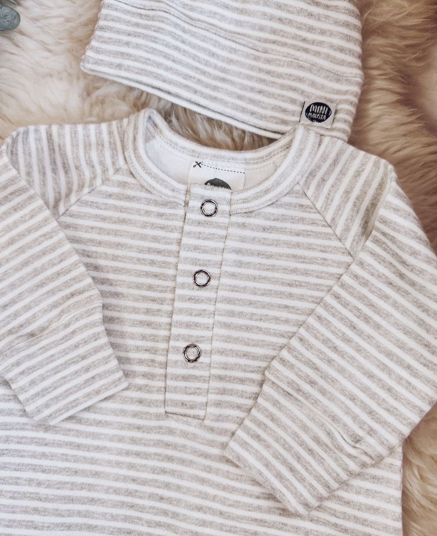 Kit Bebê Macacão Minimalista 3 peças | Listrinhas Cinza