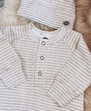 Kit Bebê Macacão Minimalista 3 peças | Listrinhas Cinza