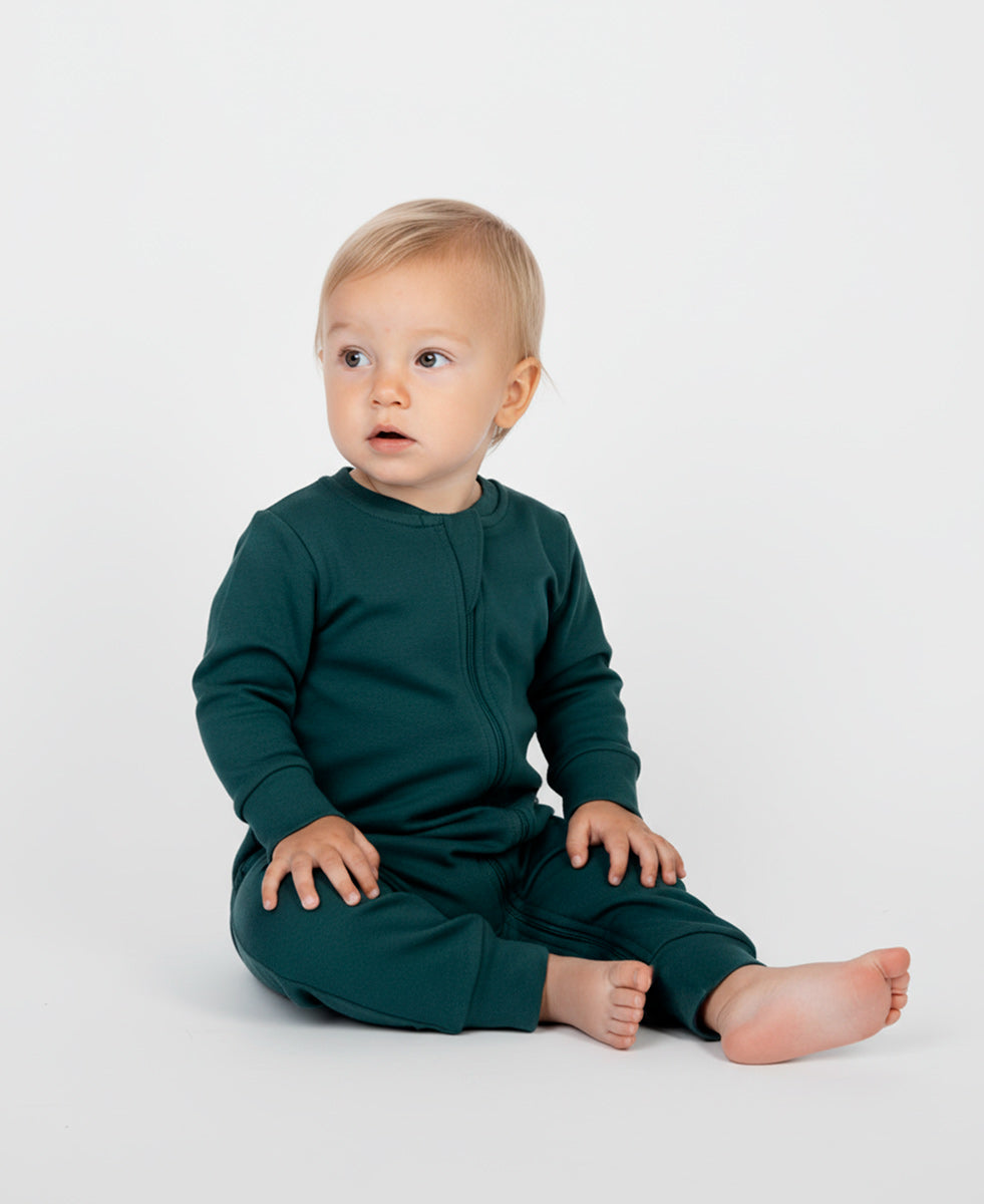 Macacão de Bebê Ziper com opção de Pezinho | Liso Deep Green