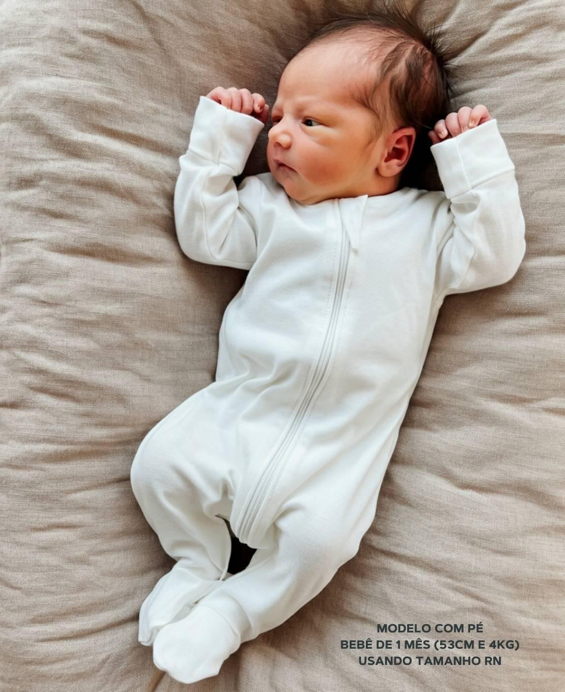 Recém-Nascido Macacão de Bebê Ziper com opção de Pezinho Liso Branco Off