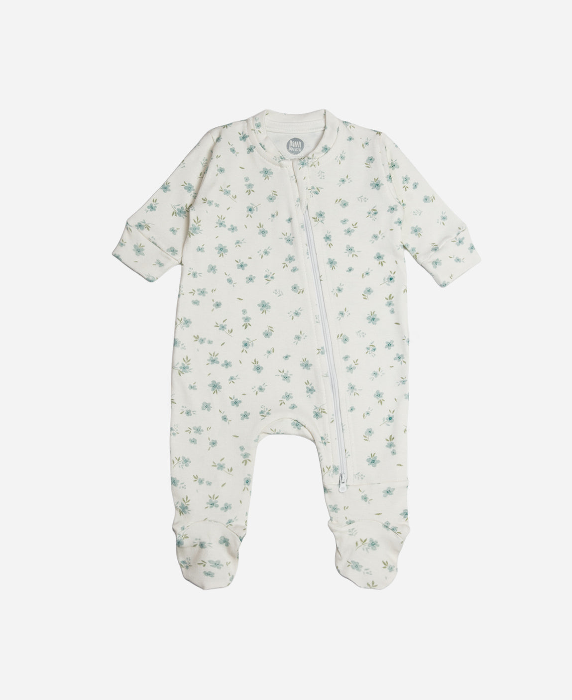 Macacão de Bebê Ziper com Pezinho | Floral Azul