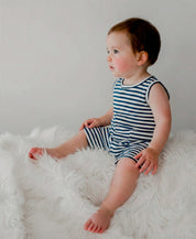 Macaquinho de Verão Botões Regata Unissex | Listrinhas Navy