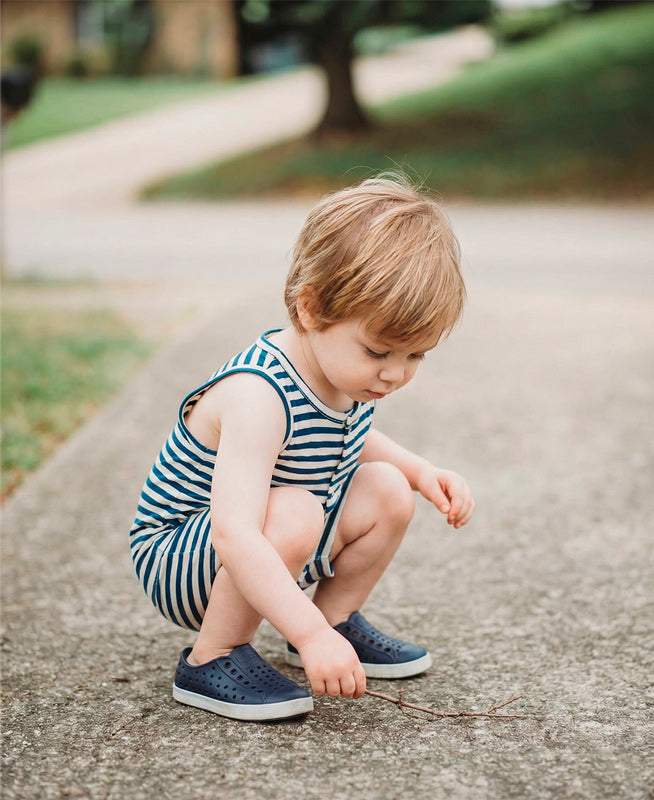 Macaquinho de Verão Botões Regata Unissex | Listrinhas Navy