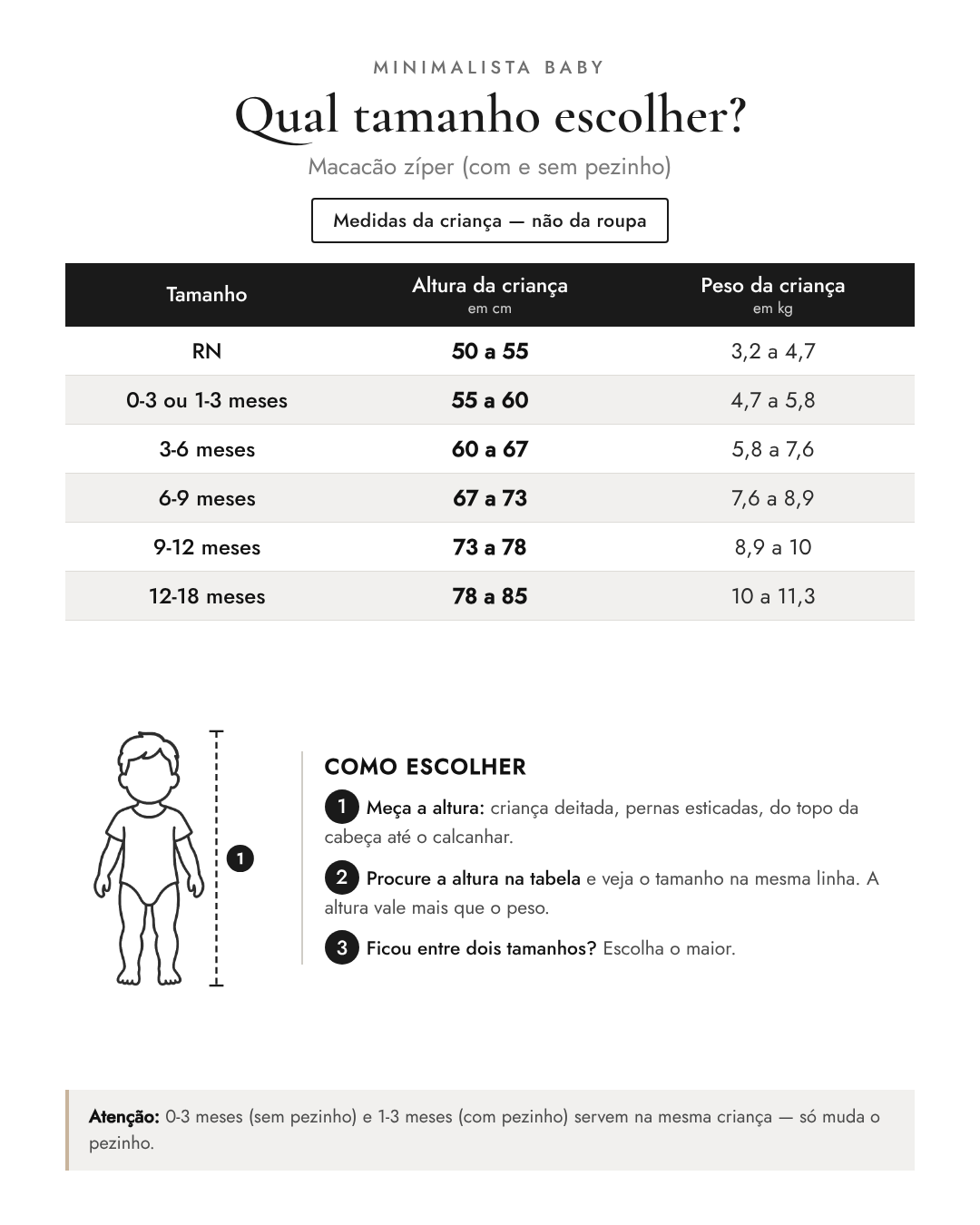 Qual tamanho escolher? Macacão zíper