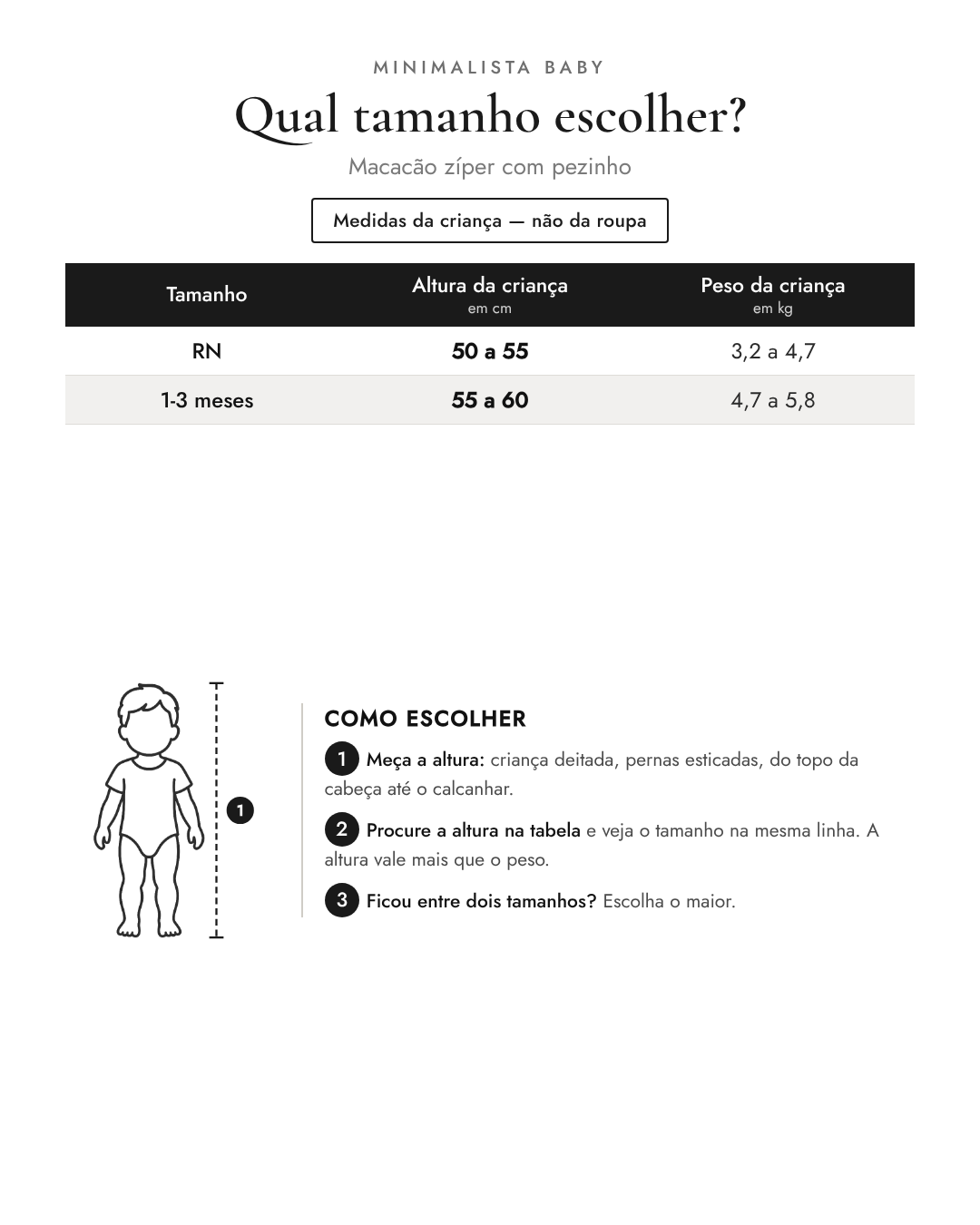 Qual tamanho escolher? Macacão zíper