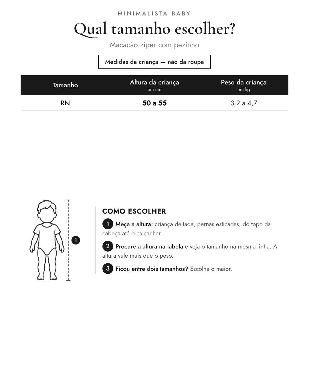 Qual tamanho escolher? Macacão zíper
