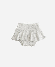 Saia Boomies de Bebê Bolinhas Claro (poá escuro sobre Branco Off) com shortinho tapa-fralda embutido — Coleção Back to Basics, 100% algodão — MiniMalista Baby