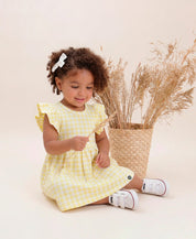 Vestido Manga Sino Infantil | Vichy Amarelo