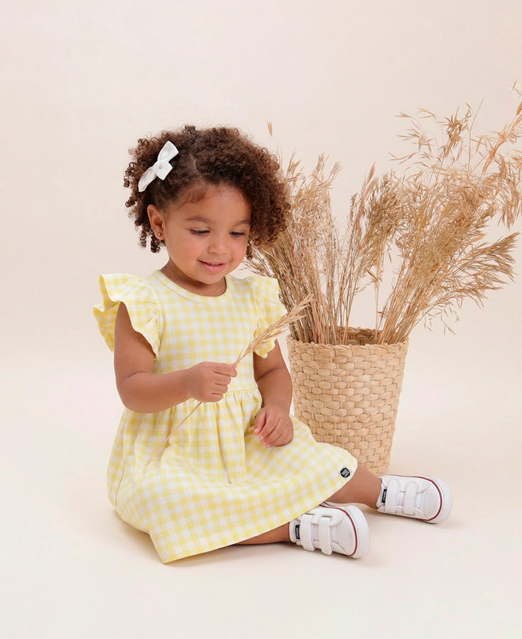 Vestido Manga Sino Infantil | Vichy Amarelo