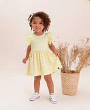 Vestido Manga Sino Infantil | Vichy Amarelo