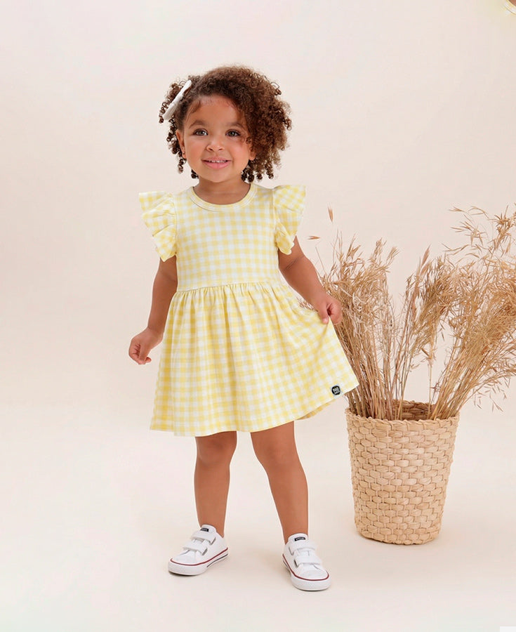 Vestido Manga Sino Infantil | Vichy Amarelo