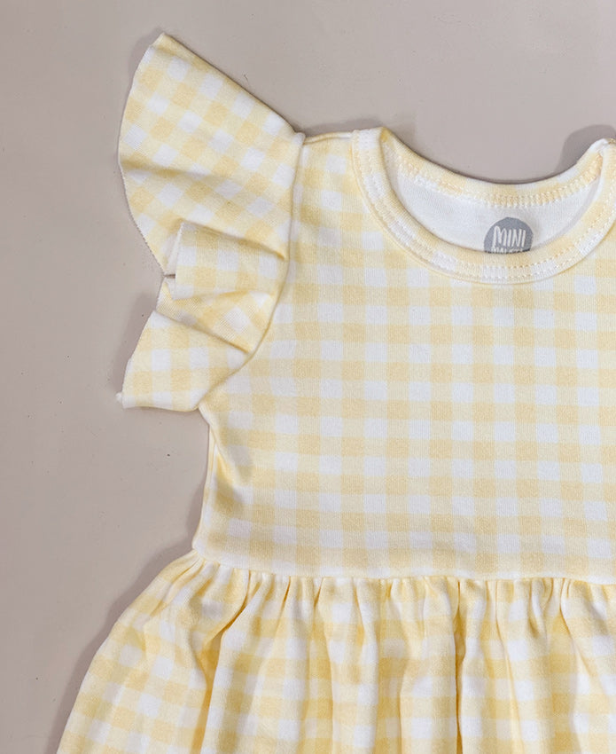 Vestido Manga Sino Infantil | Vichy Amarelo