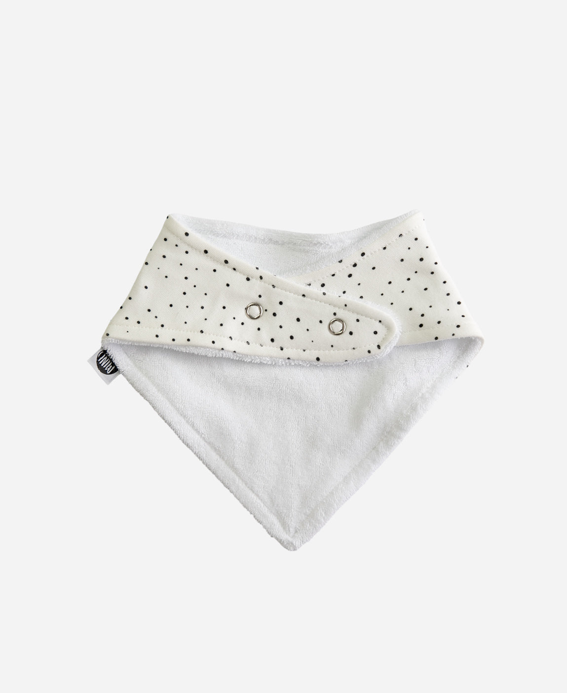 MiniMalista Babador Bandana Bolinhas Claro, vista de costas com os 2 botões de ajuste no pescoço. Babador de bebê em algodão, bandana bib unissex para menino e menina.