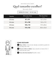Tabela de tamanhos — medidas da criança | Bermuda infantil