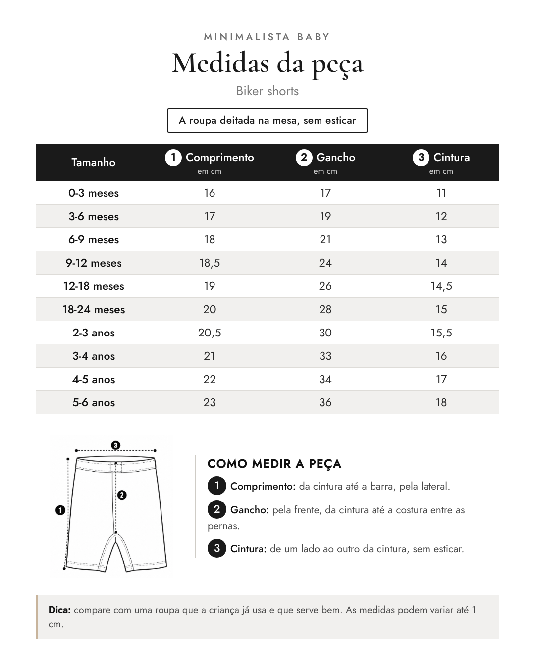 Tabela de medidas da peça | Biker shorts