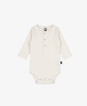 Body de Bebê Manga Longa Unissex Canelado Botões | Liso Branco Off
