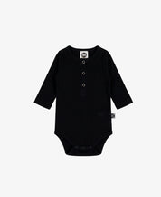 Body de Bebê Manga Longa Unissex Canelado Botões | Liso Preto